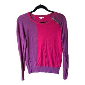 Halogen Size S Purple & Pink Long Sleeve Colorblock Crewneck Sweater